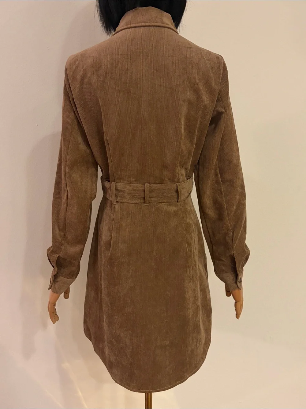 NWT Francesca's Mi Ami Camel Corduroy Belted Shirt Dress M Fits S Brown Mini⁠